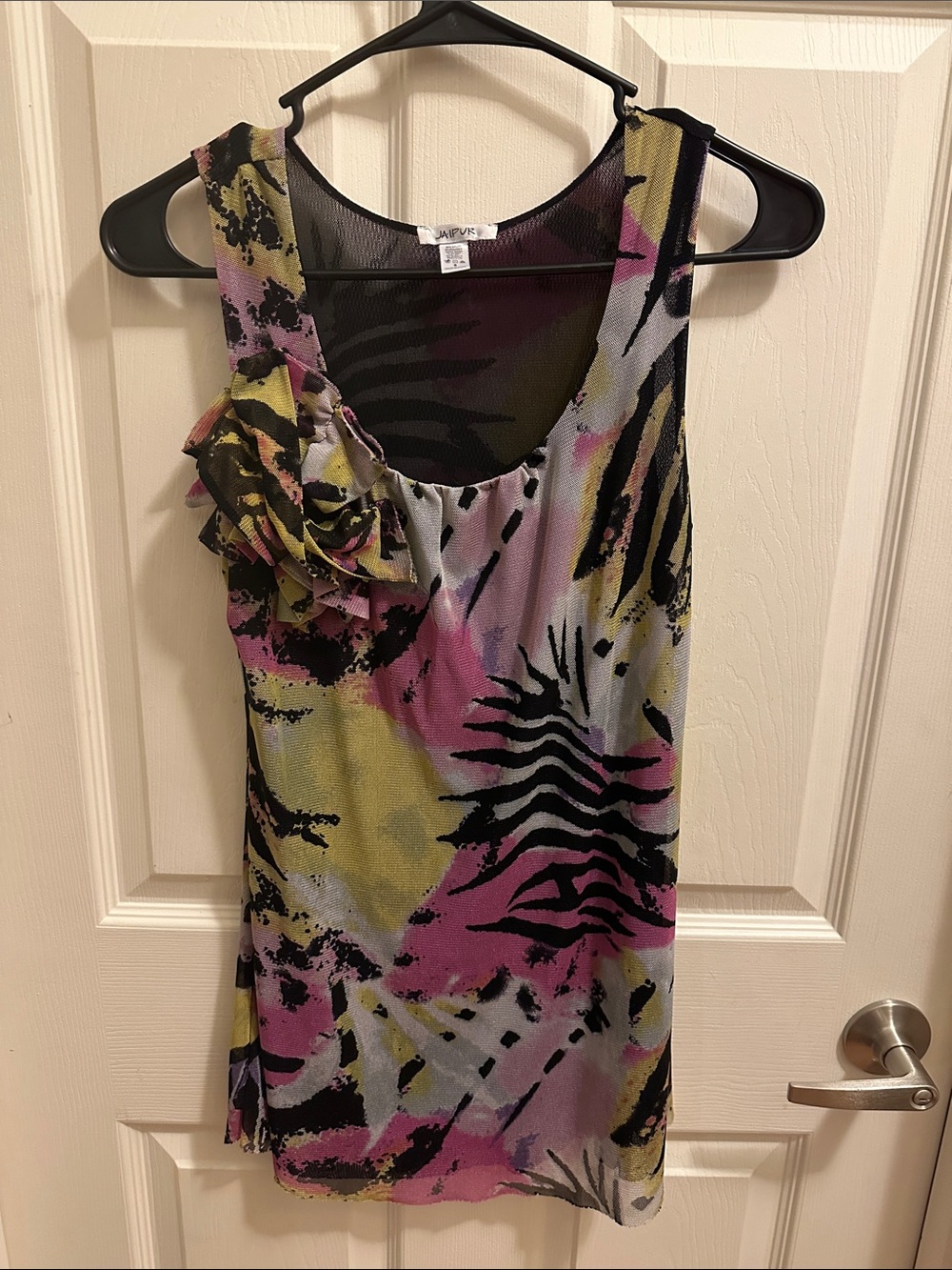 Jaipur Sleeveless Ruffle Tunic in Pink, Yellow & Black